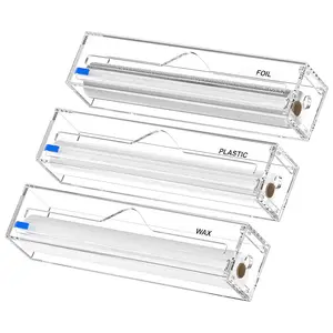 Custom LOGO Acrylic Cling Wrap Dispenser with Slide Cutter Aluminum Foil Wax Paper Organizer Holder for Kitchen Drawer Storage