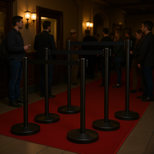 Poste de Acero al Carbono Negro con Cinta Retráctil, 6 Piezas, Barrera de Control de Filas para Teatros - Product Image 2