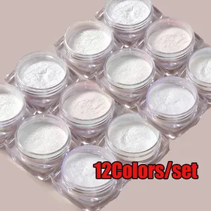 Lot de 12 poudres miroir Aurora blanches pour ongles, 0,3 g/pot, pigment chromé scintillant effet clair de lune pour décorations de manucure au gel UV - Product Image 2