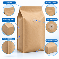 Sachet personnalisé en papier kraft sans fenêtre, scellé sur huit côtés, avec valve, pour l'avoine, destiné à la vente au détail et en gros