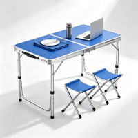 Table pliante en alliage d'aluminium légère et portable, best-seller pour l'extérieur, avec 2 tabourets, idéale pour la salle de sport, le barbecue, les pique-niques