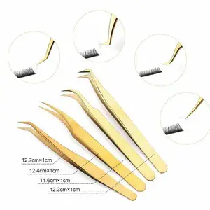 Top Pick Full Gold Plated 4 pcs Eyelash Extensions Tweezers