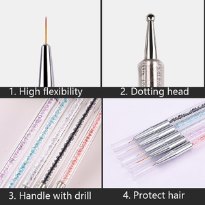 Lot de 5 pinceaux à double embout pour nail art avec manche diamanté, outils de peinture pour pétales de fleurs, de pointillage et de liner pour gel français, tailles 5, 6, 9, 12, 13 mm - Product Image 4