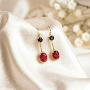 Handmade Ruby and Black Obsidian <b>Earrings</b> with Faceted Red Gemstone Drops in Sterling <b>Silver</b> or Gold Filled Statement <b>Dangle</b> - Product Image 1