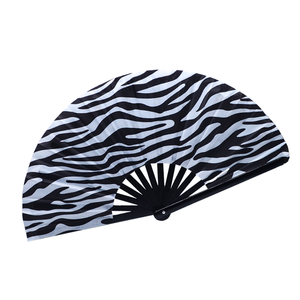 Grand éventail pliant en bambou de 13 pouces à imprimé zèbre pour festivals de musique <span class=keywords><strong>techno</strong></span> et spectacles de soirées EDM - Product Image 4