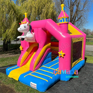 Castillo hinchable de unicornio de doble tobogán para alquiler de fiestas Gonfiabili Maison Gonflable Bounce House con tobogán Combo - Product Image 3