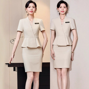 Hotel Uniform Women's Suit Skirt <b>Set</b> Short Sleeve Polyester Professional Workwear For Receptionist Beauty Salon Jewelry Store - Product Image 1