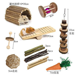 Juguete para Hámster, Mordedor de Madera de Manzano, Palitos de Hierba para Masticar, Bola Mordedora con Ruedas Giratorias, Juego Completo - Product Image 4