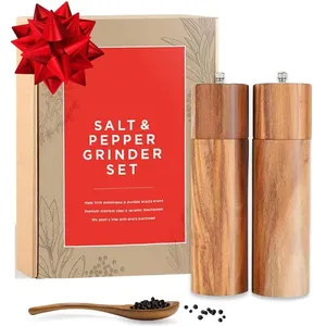 Holz-Salz- und Pfeffermühle-Set & Schüttler Premium-Akazienholz-Pfeffermühle umweltfreundlich Hauswarm-Geschenk manueller Gewürzmühle