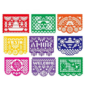 Bannière en feutre à thème Piñata Drapeau du Mexique, motif floral ajouré, pour fêtes d'Halloween, du Nouvel An et de Thanksgiving, colorée et à thème démoniaque - Product Image 5