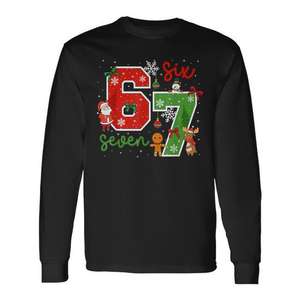 Six Seven 67 Meme T-shirt à manches longues assorti de Noël Couple Chemise de vacances personnalisée - Product Image 1