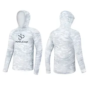 Grosir Merek Kustom Baru Putih UPF50 Pencetakan Sublimasi Pakaian Memancing Luar Ruangan Perlindungan UV Kaus Memancing Air Cepat Kering