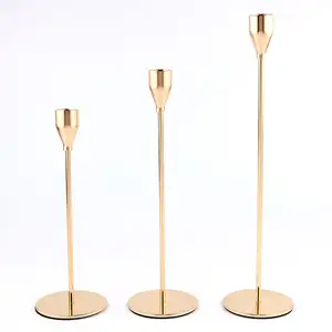 Home Wed Tafel Deco Hot Verkoop Mat Zwart 3 Of 6 Stks/pak Roségoud Lange Rustieke Taper Ijzer Metalen Kaarsstokhouder Set