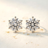 Élégantes boucles d'oreilles clous halo à six griffes avec diamants de laboratoire, en or blanc 9K/12K/14K plaqué rhodium, certifiées IGI, classiques et délicates