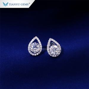 Tianyu ต่างหูเพชรโมอิสซาไนต์ทรงลูกแพร์แบบเรียบง่ายเครื่องประดับแฟชั่นต่างหูสังเคราะห์เพชรทอง - Product Image 2