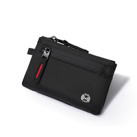 Dompet Kartu Mini Anti RFID Bahan Nylon Rip Stop dengan Ritsleting, 2 Ukuran, Dompet Koin dan Kartu Portabel untuk Perjalanan dengan Pengait Karabiner