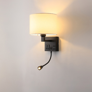Lampada da <span class=keywords><strong>Parete</strong></span> Moderna a <span class=keywords><strong>LED</strong></span> per Lettura con Interruttore, Applique in Tessuto per Comodino Hotel, Corpo in Rame e Ferro con Finitura Dorata, Porta di Ricarica, Faretto - Product Image 4