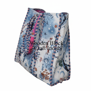 Bolsos de Mano para Mujer, Bolso de Hombro Reversible con Estampado Floral, Bolsos de Mano Grandes Acolchados de Algodón, Bolsos de Compras de Algodón Personalizados de Moda, Bolsos de Viaje - Product Image 1