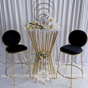 Wedding Golden Stainless Steel Bar <strong>Chair</strong> with Black <strong>Velvet</strong> Cushion High <strong>Cocktail</strong> Events Furniture Barstools - Product Image 3