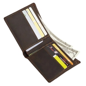 High Quality Genuine Crazy Horse Leather Minimalist Wallet Short Vintage Style with Zipper Closure and RFID Feature - Product Image 2