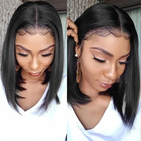 Wig potongan Bob rambut manusia Brasil depan renda transparan 13x4 10-16 inci untuk wanita hitam dengan 4x4 pilihan warna