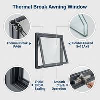 Ventana de aluminio moderna a prueba de huracanes NFRC, con apertura superior, rotura de puente térmico, doble acristalamiento, vidrio de impacto, para exteriores de villas en Florida.