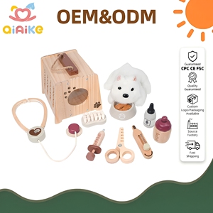 Ensemble de jeu en bois Montessori pour <span class=keywords><strong>vétérinaire</strong></span>, jouets de simulation pour enfants, cage à chien en bois et accessoires de docteur avec chiot en peluche - Product Image 1