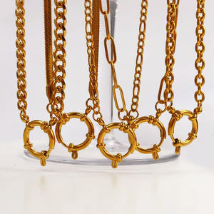 Colliers à chaînes fines en acier inoxydable plaqué or 18 carats PVD, étanches, avec fermoir <span class=keywords><strong>marin</strong></span> à ressort, chaîne trombone pour breloques DIY - Product Image 1