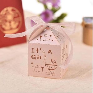 50 pièces découpées au Laser bébé filles douche fête boîte à bonbons c'est une fille cadeau boîte à bonbons baptême faveur boîtes sac d'emballage creux - Product Image 5