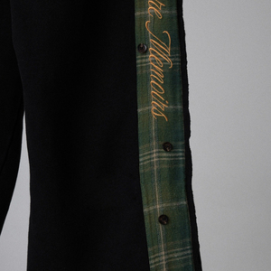 Pantalon de jogging en coton épais délavé à l'acide Huili pour homme, taille élastique, motif écossais sur le côté, coupe large et ample - Product Image 2