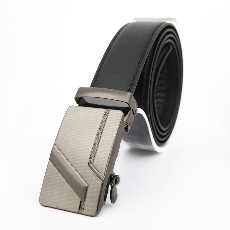 Ремень мужской с автоматической пряжкой, регулируемый пояс из экокожи, чёрный, в деловом стиле
