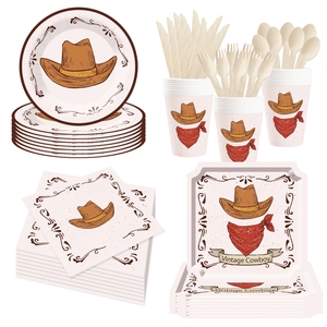 DAMAI New Style Cow Boy Theme Party Supplies Dessert Paper Plate Cowboy <b>Hat</b> Disposable Tableware Set for Party Tableware Kits - Product Image 2