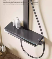 Système de douche complet de luxe mural avec panneau de douche, pommeau de pluie, douchette à main et organiseur, eau chaude et froide, finition polie