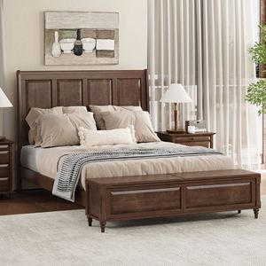 Dark <b>Brown</b> American Style Solid Wood <b>Storage</b> Bed Double With Footboard <b>Box</b> <b>Storage</b> For Adults And Elderly - Product Image 2