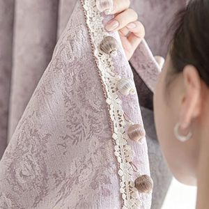 Tende Oscuranti Complete in Ciniglia Jacquard Morris Flower, Drappeggi Francesi con Pompon Rosa Antico, Vendita all'Ingrosso al Metro - Product Image 6