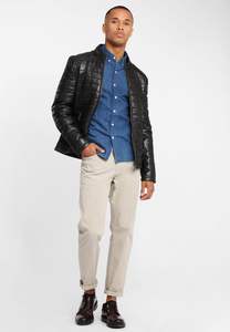 Chaqueta de cuero personalizable para hombre con piel de oveja de alta calidad, fibra de poliéster de burbuja suave, cremallera frontal interior, diseño elegante - Product Image 4