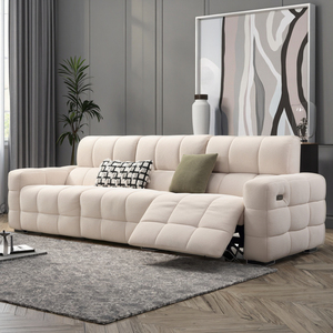Bộ ghế <span class=keywords><strong>sofa</strong></span> văng hiện đại bằng vải nhung kem, thoải mái, mô đun điện, <span class=keywords><strong>3</strong></span> chỗ ngồi, kiểu mây, có chức năng ngả lưng cho gia đình - Product Image 1