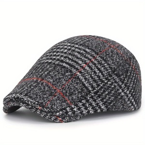 Casquette <span class=keywords><strong>d</strong></span>'<span class=keywords><strong>hiver</strong></span> <span class=keywords><strong>d</strong></span>écontractée pour hommes et femmes Nouveau béret à carreaux en laine avec chapeau de lierre de style britannique - Product Image 4