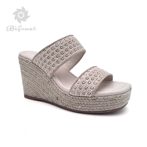 Offre Spéciale femmes décontracté en cuir véritable doublure luxe pente talon épais fond chanvre corde sandales pour l'été - Product Image 3