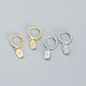 Orecchini pendenti rettangolari in argento Sterling 925 con ciondolo geometrico a forma di stella Cz gioielli placcati in oro regali - Product Image 3