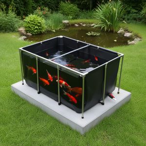 Bassin rectangulaire en PVC noir de 270 gallons pour koïs, avec panneau de visualisation transparent, cadre en acier inoxydable, vanne de vidange, pour l'élevage de poissons rouges, utilisation intérieure et extérieure - Product Image 2