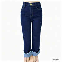 Jean cargo en denim décontracté coupe ample et large pour femme, taille haute, longueur intégrale, en coton et élasthanne, collection printemps