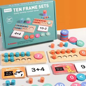 Bambini Montessori 1-10 numeri contatore di legno matematica giocattolo apprendimento scheda digitale dieci-Frame cognizione contando <span class=keywords><strong>giochi</strong></span> di educazione sensoriale - Product Image 2