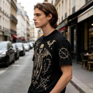 T-Shirt Streetwear <span class=keywords><strong>con</strong></span> Ricamo 3D ad Alta Densità, 100% Cotone, Ricamo <span class=keywords><strong>a</strong></span> <span class=keywords><strong>Pipistrello</strong></span>, <span class=keywords><strong>Manica</strong></span> Corta Oversize - Product Image 2