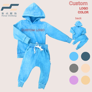 <span class=keywords><strong>Set</strong></span> di <span class=keywords><strong>felpa</strong></span> con cappuccio stile Street retrò con Logo personalizzato Unisex con lavaggio acido <span class=keywords><strong>tuta</strong></span> in tinta unita per bambini - Product Image 1