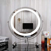 Miroir de maquillage intelligent à LED avec écran d'affichage LED, rotation infinie à 360°, éclairage rond, support de bureau en métal et cadre en verre personnalisé