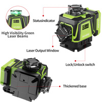 Niveau laser auto-nivelant vert à 16 lignes avec luminosité réglable