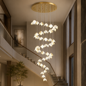 Lustre long en céramique personnalisé à plusieurs têtes pour villa, duplex, plafond haut, escalier, hall d'entrée - Product Image 1