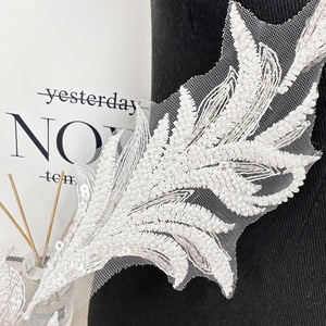 White Mesh Beaded Embroidery <strong>Lace</strong> Trim Sequins New Wedding Dress Veil Children's Clothing Hair Accessories Wholesale for Garment - Product Image 2