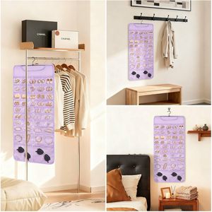 Hanging Jewelry Organizer 88 Pockets Purple <b>Foldable</b> Travel Storage For Earrings Watches <b>Sunglasses</b> Women - Product Image 5